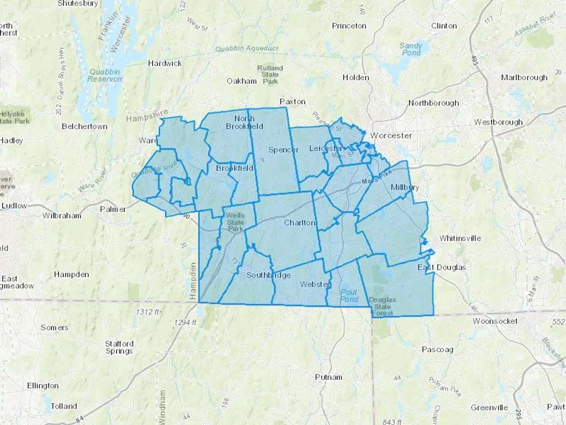 Southbridge Tire Co Cash Heating Oil Delivery Map Map With The Southbridge Tire Co Heating Oil Delivery Area Shaded In Blue