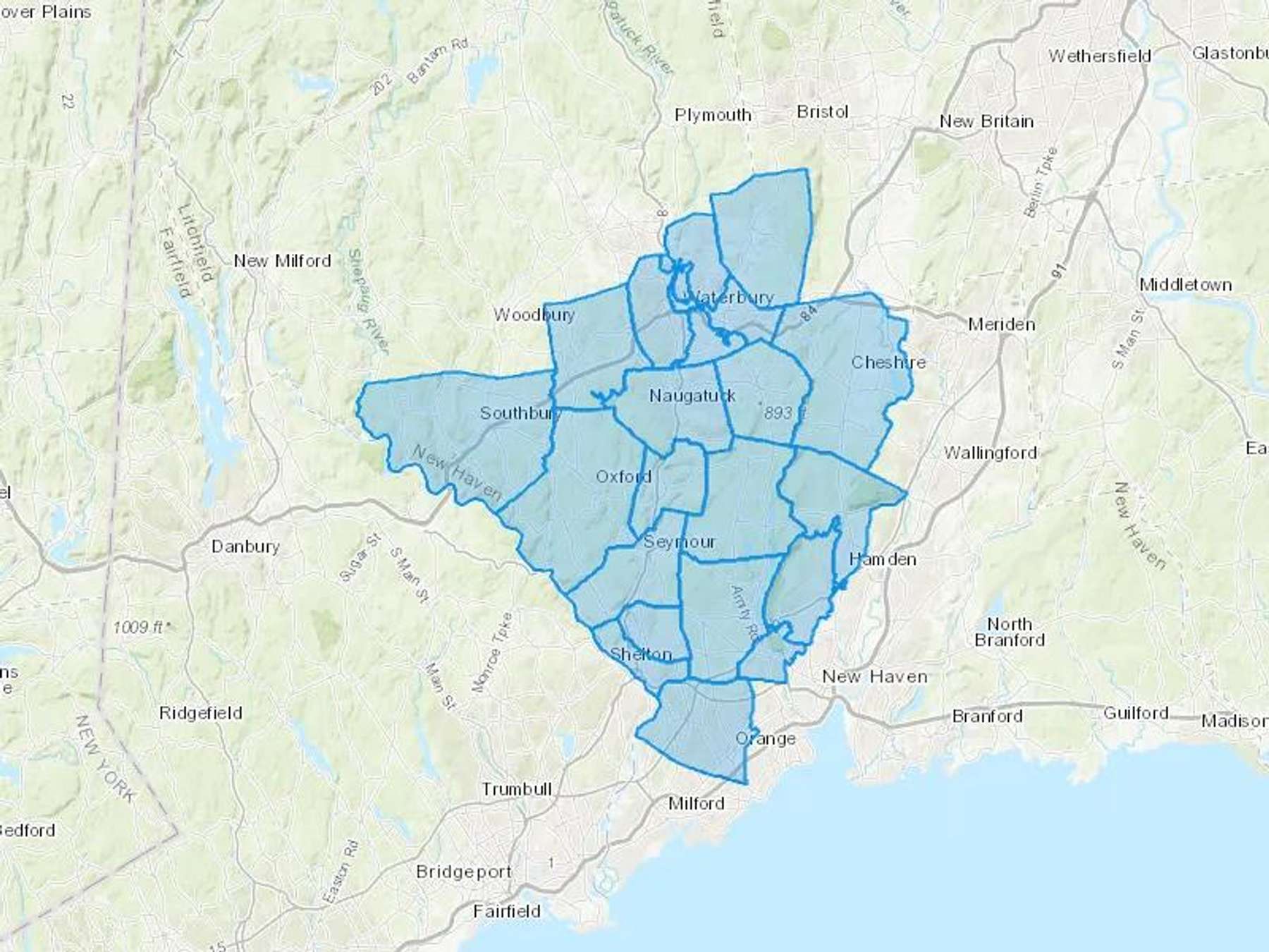 South Britain Oil LLC Cash Heating Oil Delivery Map Map With The South Britain Oil LLC Heating Oil Delivery Area Shaded In Blue