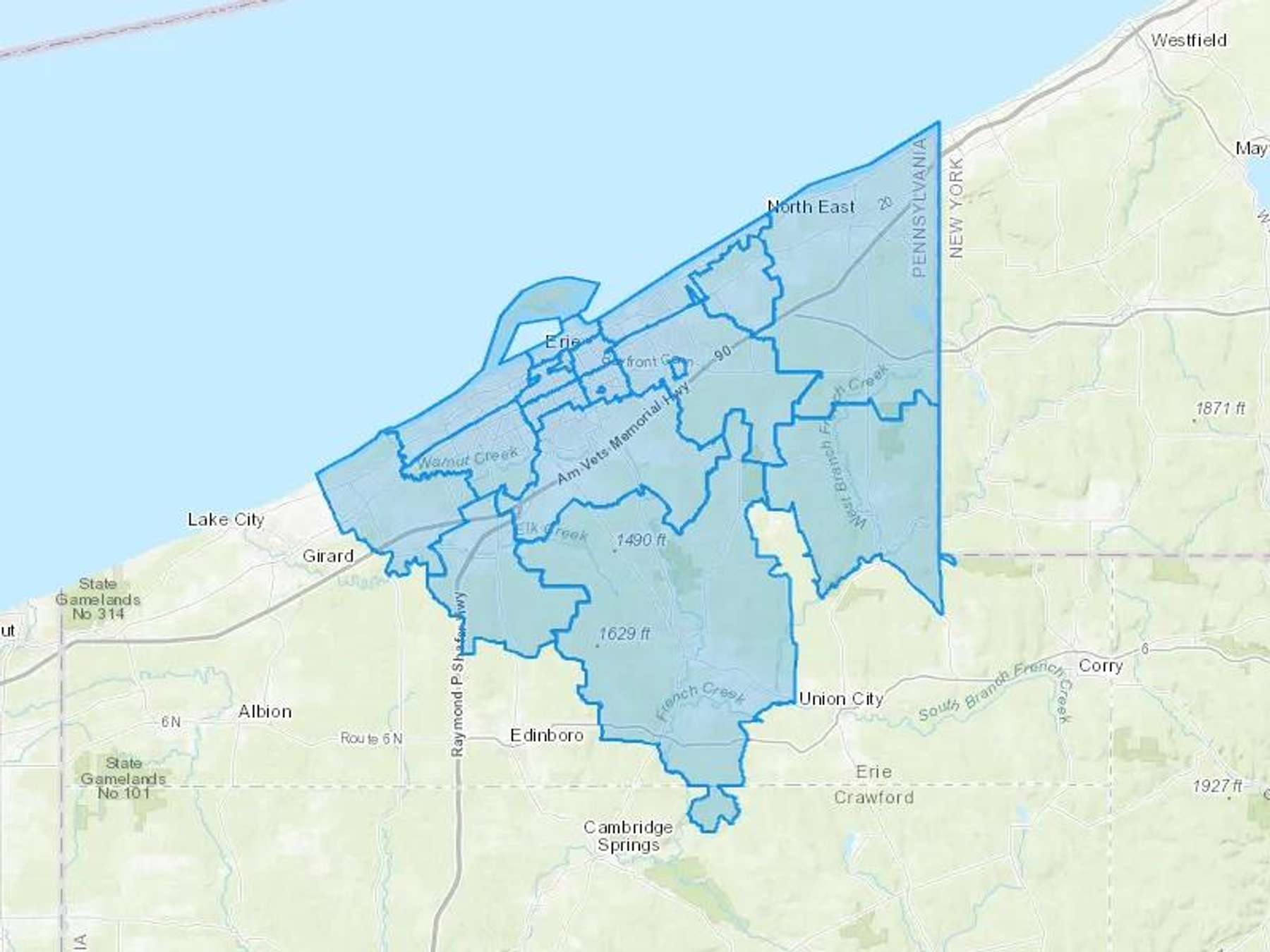 Lake Erie Biofuels LLC Cash Heating Oil Delivery Map Map With The Lake Erie Biofuels LLC Heating Oil Delivery Area Shaded In Blue
