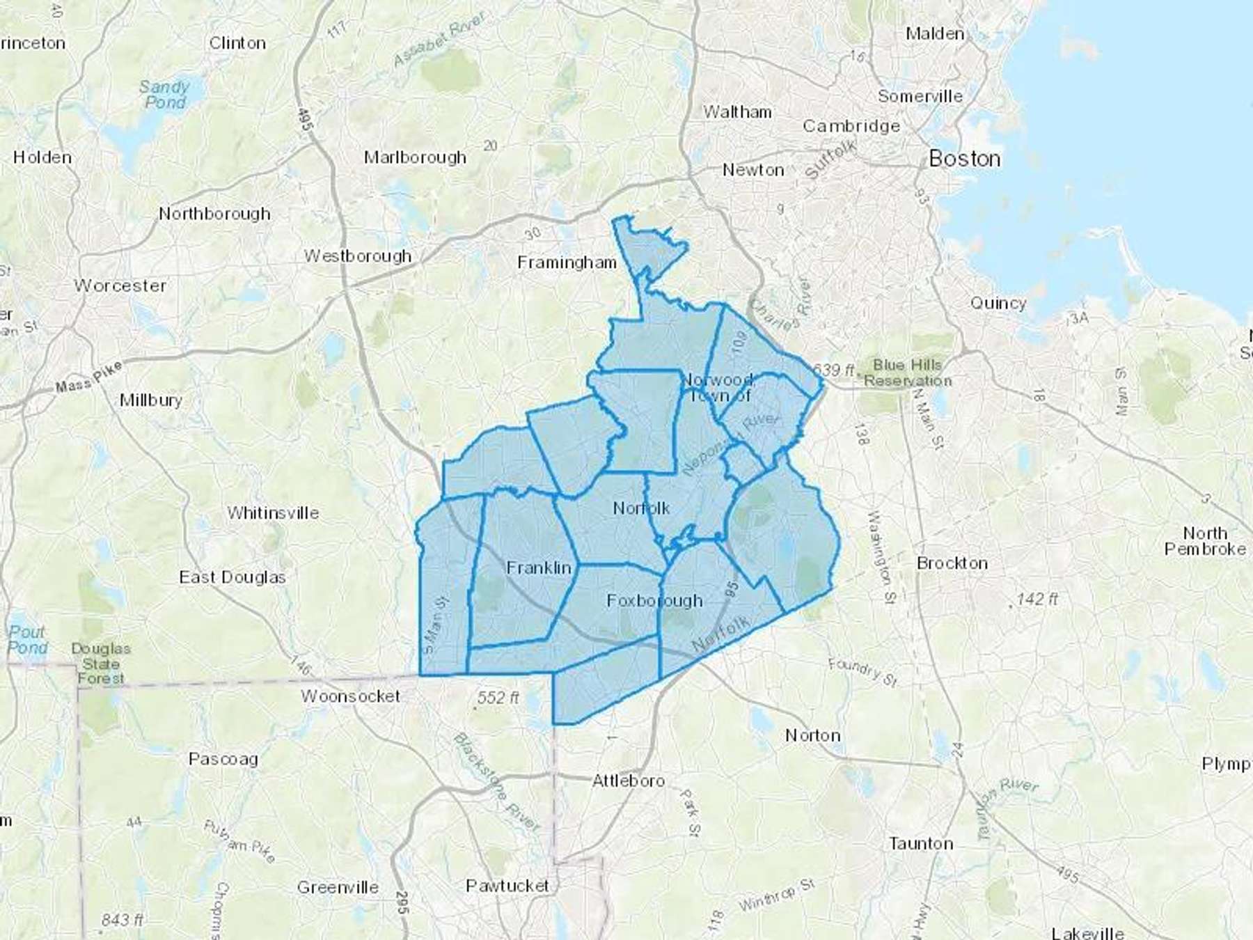 MJ Meehan Excavating Cash Heating Oil Delivery Map Map With The MJ Meehan Excavating Heating Oil Delivery Area Shaded In Blue