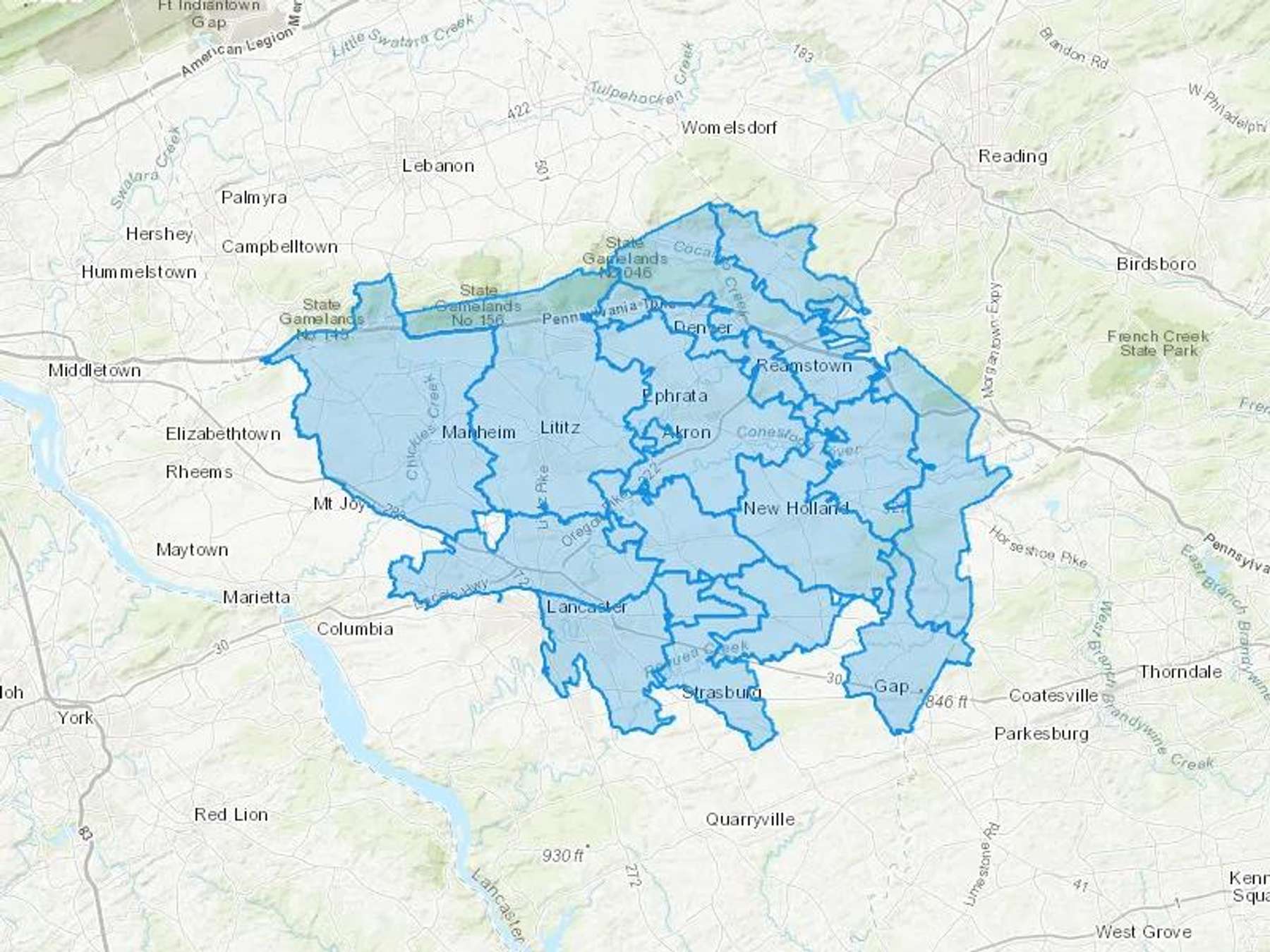 Sauder Fuel Cash Heating Oil Delivery Map Map With The Sauder Fuel Heating Oil Delivery Area Shaded In Blue