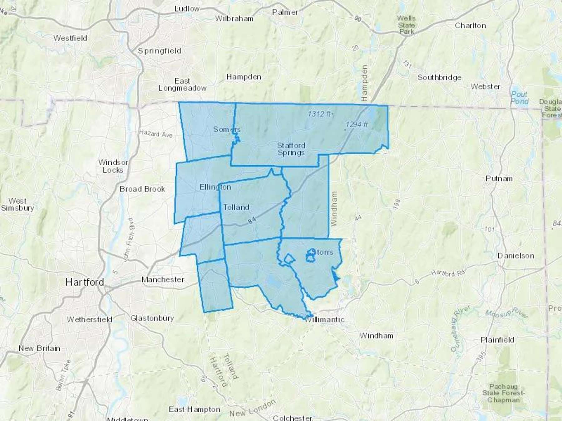 Somers Oil Service Inc Cash Heating Oil Delivery Map Map With The Somers Oil Service Inc Heating Oil Delivery Area Shaded In Blue