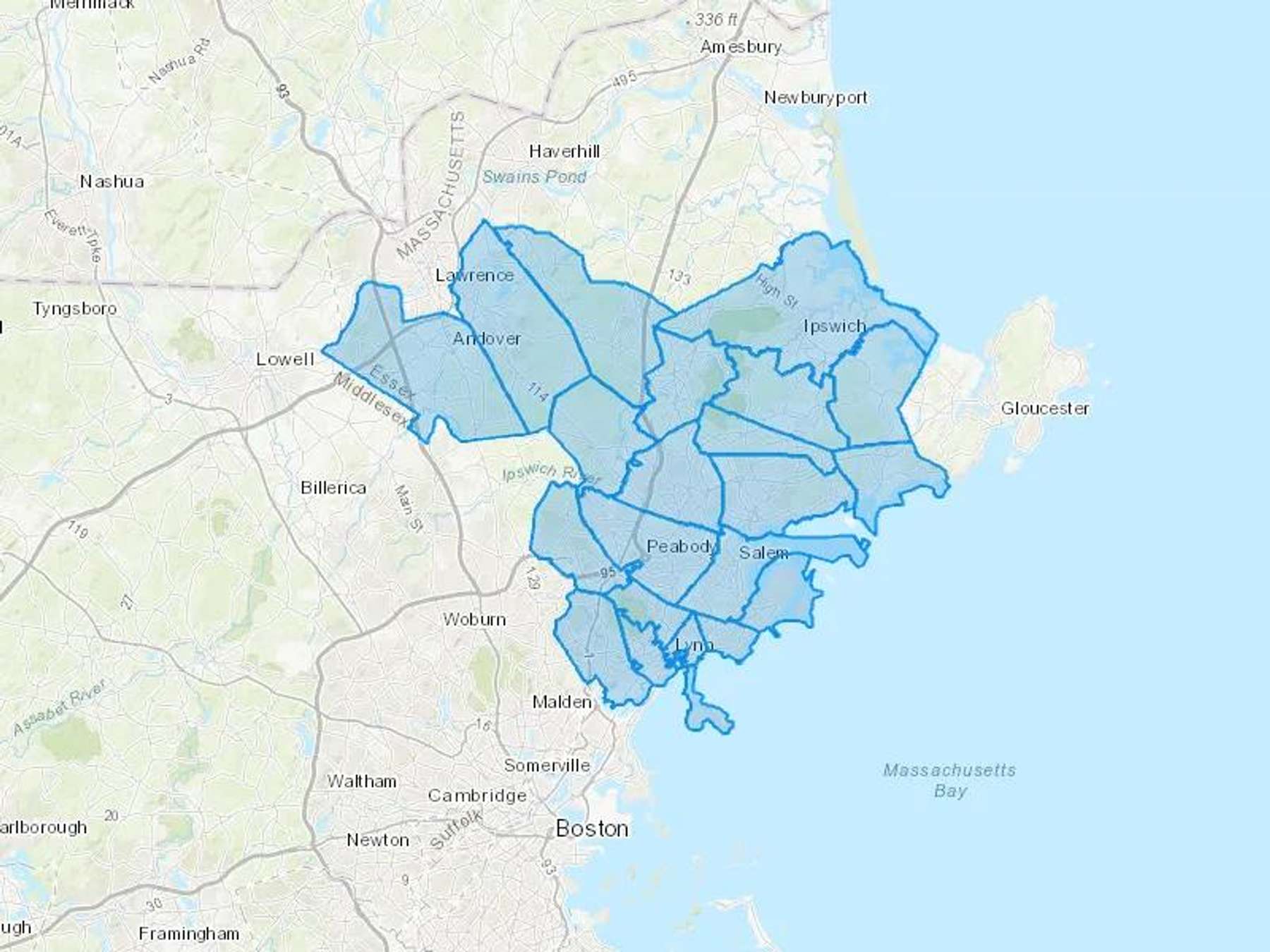 John's Oil Co Cash Heating Oil Delivery Map Map With The John's Oil Co Heating Oil Delivery Area Shaded In Blue
