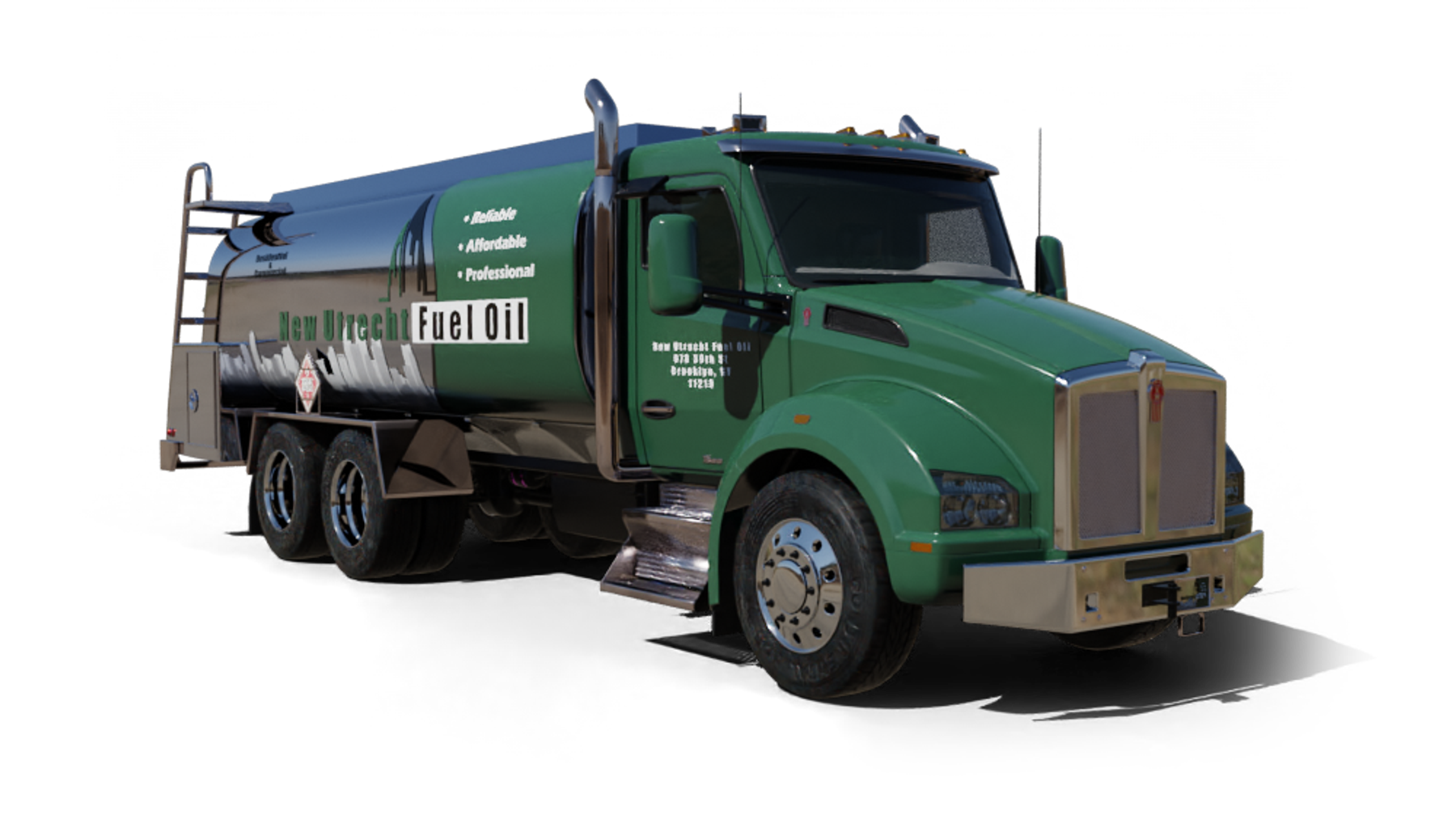 Old Country Fuel Heating Oil Truck Old Country Fuel residential home heating oil truck in front of a white single family home in Huntington, Long Island, New York delivering fuel oil.