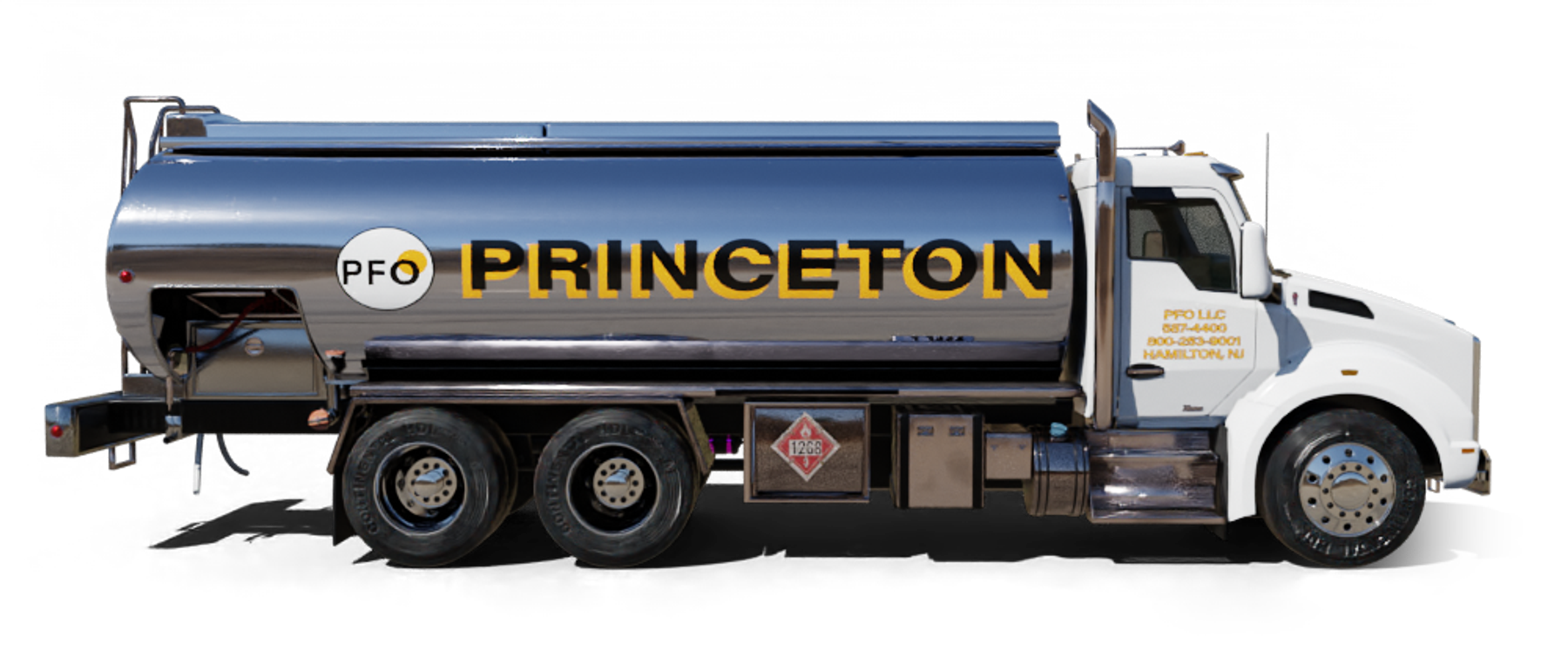 Patriot Petroleum Heating Oil Truck Patriot Petroleum residential home heating oil truck at an itersection with a historic gas station in Yaphank, Long Island, New York delivering fuel oil.