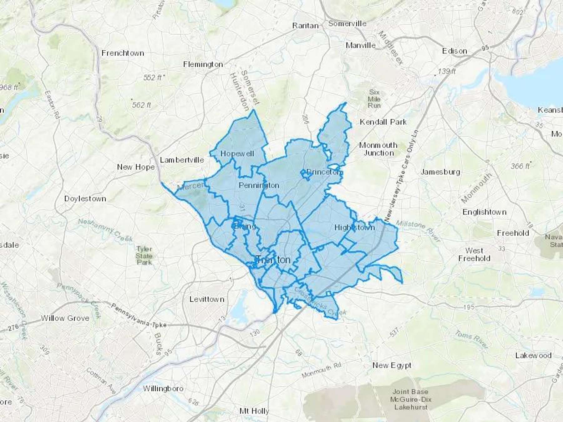 PFO Heating & Air Conditioning Cash Heating Oil Delivery Map Map With The PFO Heating & Air Conditioning Heating Oil Delivery Area Shaded In Blue