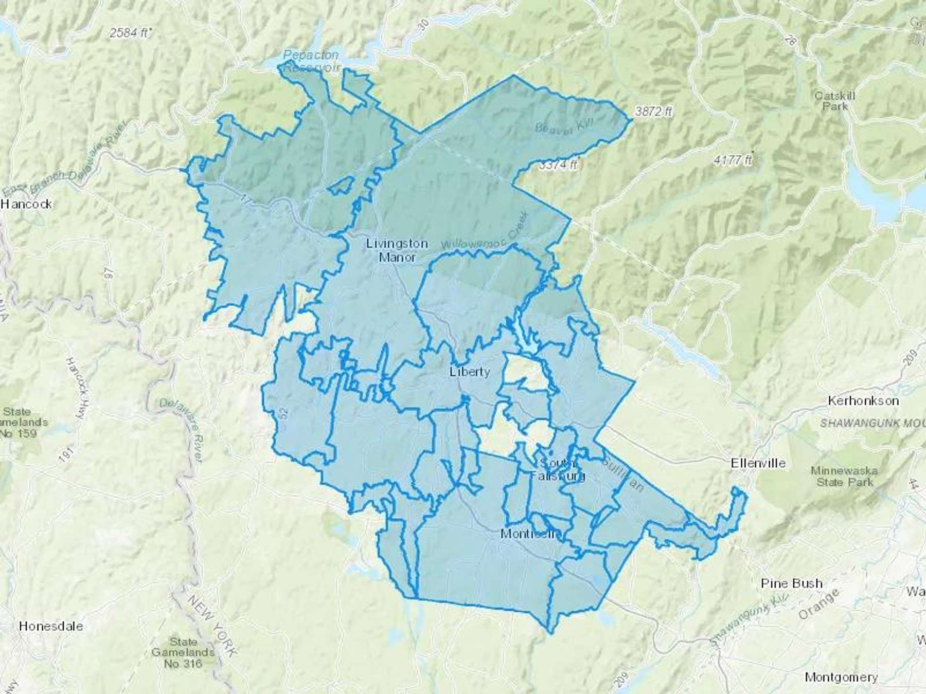 Earl D Sheeley & Son Inc Cash Heating Oil Delivery Map Map With The Earl D Sheeley & Son Inc Heating Oil Delivery Area Shaded In Blue