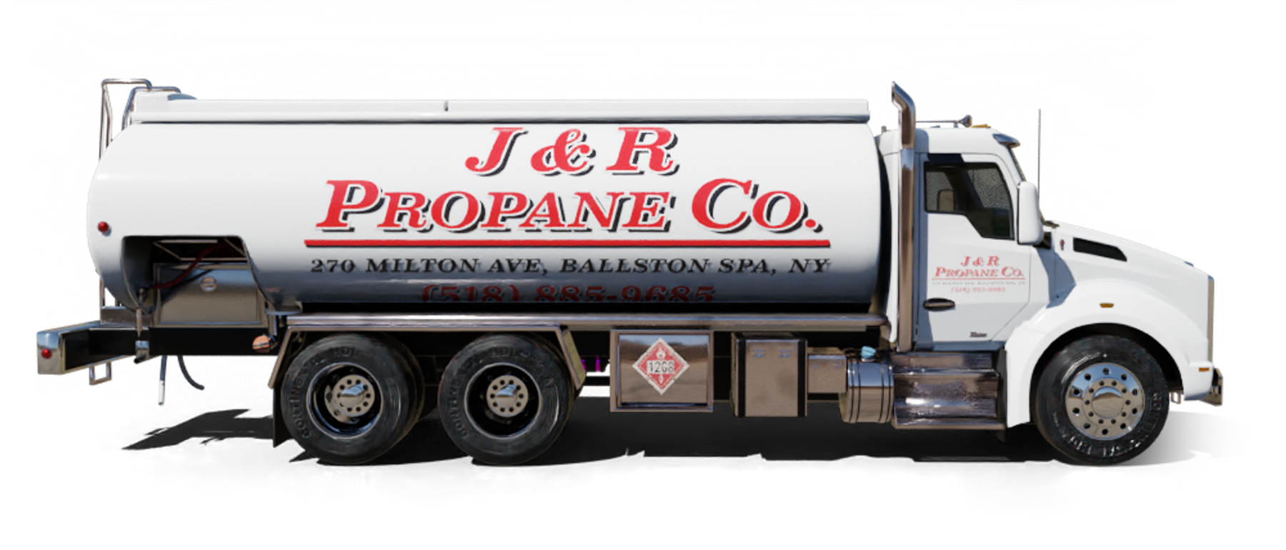 Jarzombek Energy Heating Oil Truck  Jarzombek Energy residential home heating oil truck in front of a large 5 bedroom stucco home in Calverton, Long Island, New York delivering fuel oil.