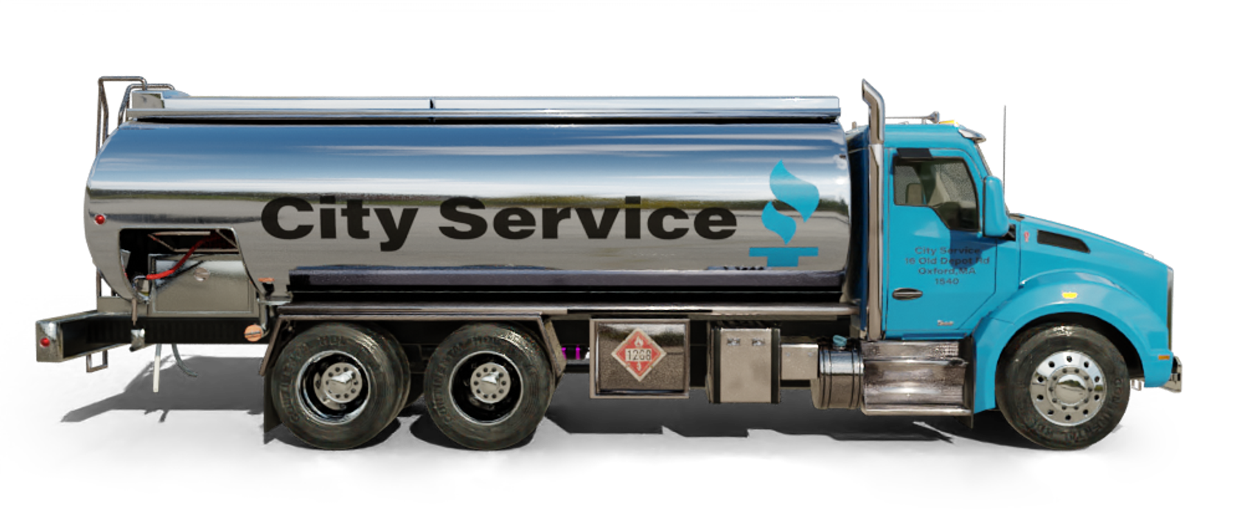 M.J. Fireside Heating Oil Truck  M.J. Fireside residential home heating oil truck outside the public library in Deer Park, Long Island, New York delivering fuel oil.