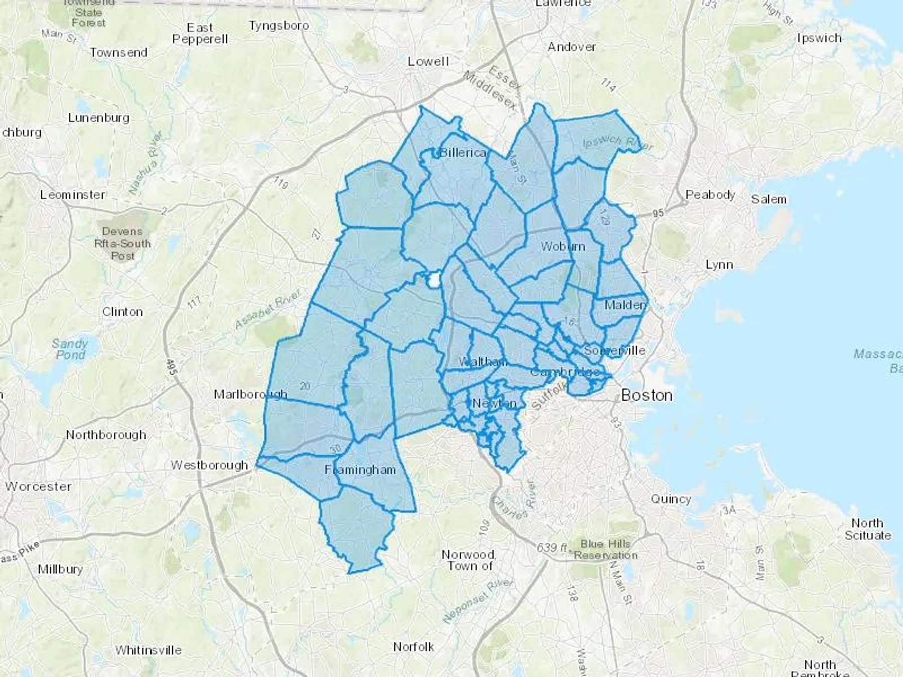 Community Oil Company Cash Heating Oil Delivery Map Map With The Community Oil Company Heating Oil Delivery Area Shaded In Blue