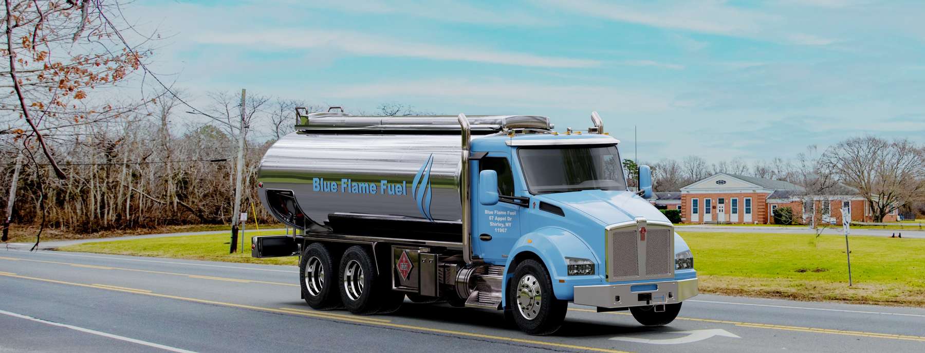 C. I. Delta Discount Oil Heating Oil Truck C. I. Delta Discount Oil residential home heating oil truck parked next to a red pickup truck in Holtsville, Long Island, New York delivering fuel oil.