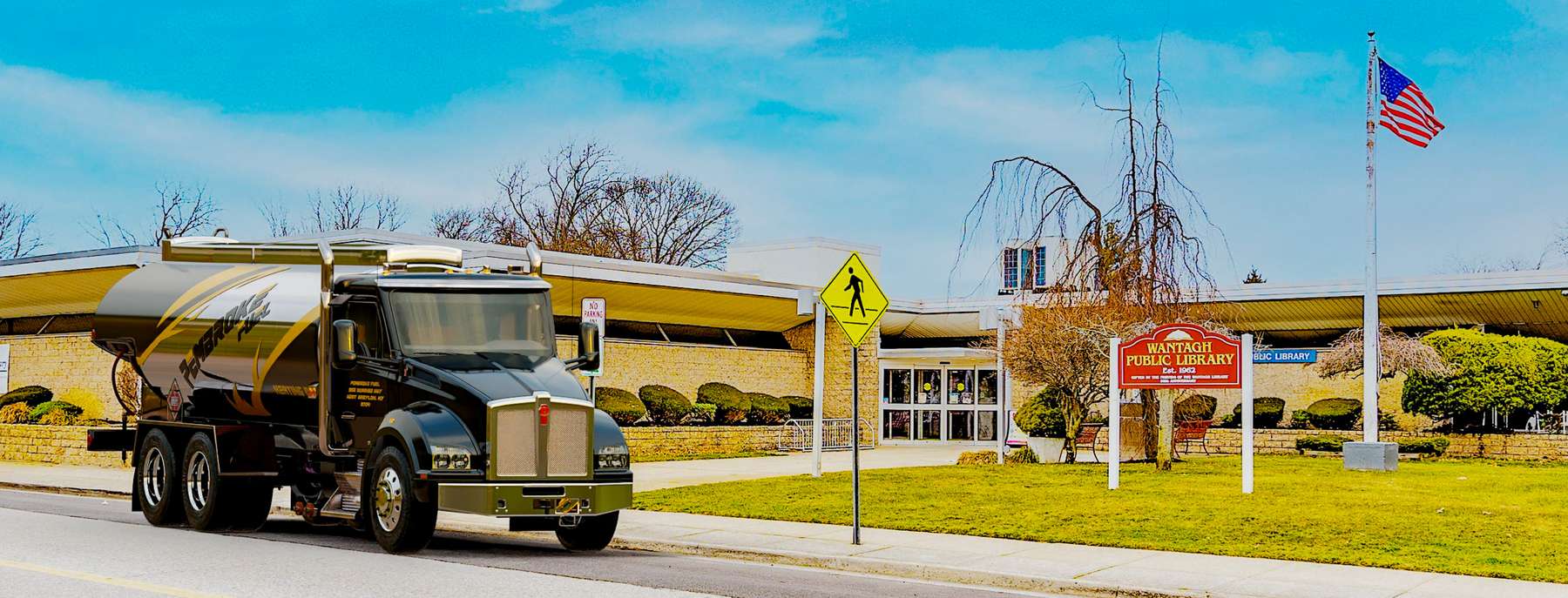 Pembroke Fuel Heating Oil Truck Pembroke Fuel residential home heating oil truck next to the town library which was established in 1962 in Wantagh, Long Island, New York delivering fuel oil.