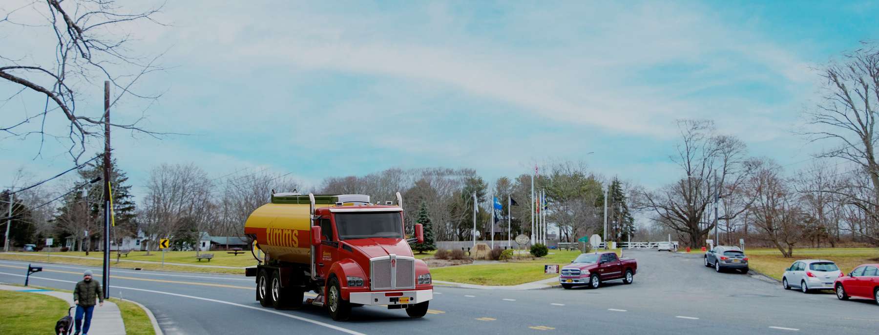 Timms Petroleum Heating Oil Truck  Timms Petroleum residential home heating oil truck in front of a memorial in Center Moriches, Long Island, New York delivering fuel oil.