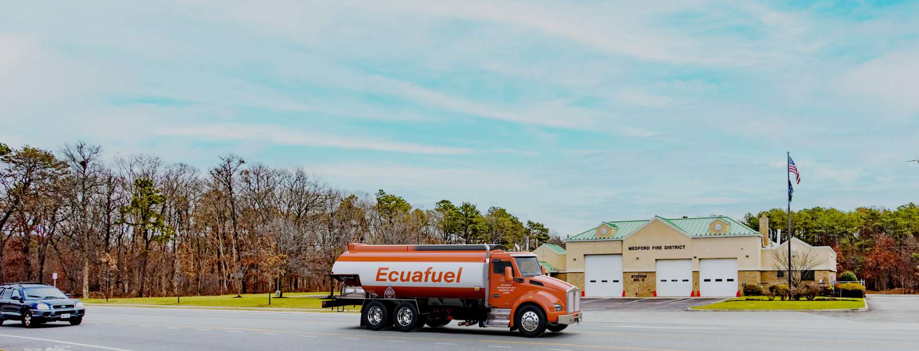 Econo Fuel Heating Oil Truck Econo Fuel residential home heating oil truck in front of the local public library building in Wantagh, Long Island, New York delivering fuel oil.