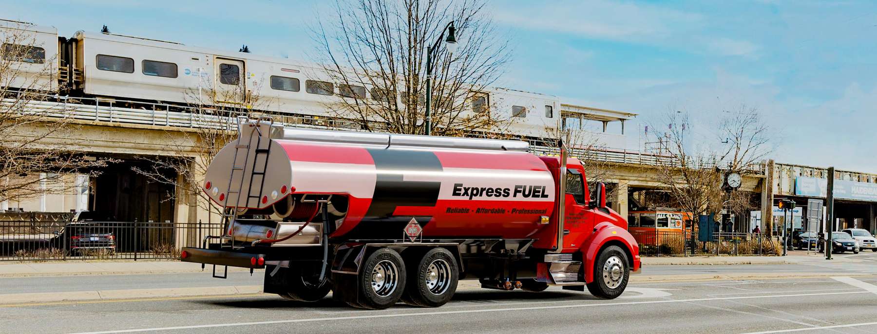 Fuelish/LNV Fuel Oil Heating Oil Truck Fuelish/LNV Fuel Oil residential home heating oil truck parked at a marina in Islip Terrace, Long Island, New York delivering fuel oil.