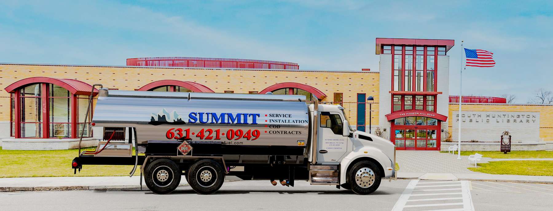 Summit Home Fuel Heating Oil Truck Summit Home Fuel residential home heating oil truck adjacent to the library in Huntington, Long Island, New York delivering fuel oil.