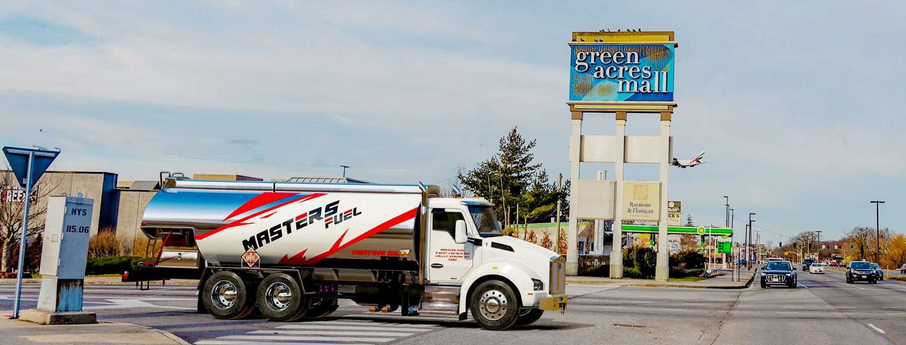 Masters Fuel Heating Oil Truck Masters Fuel residential home heating oil truck at the entrance to Green Acres Mall in Valley Stream, Long Island, New York delivering fuel oil.