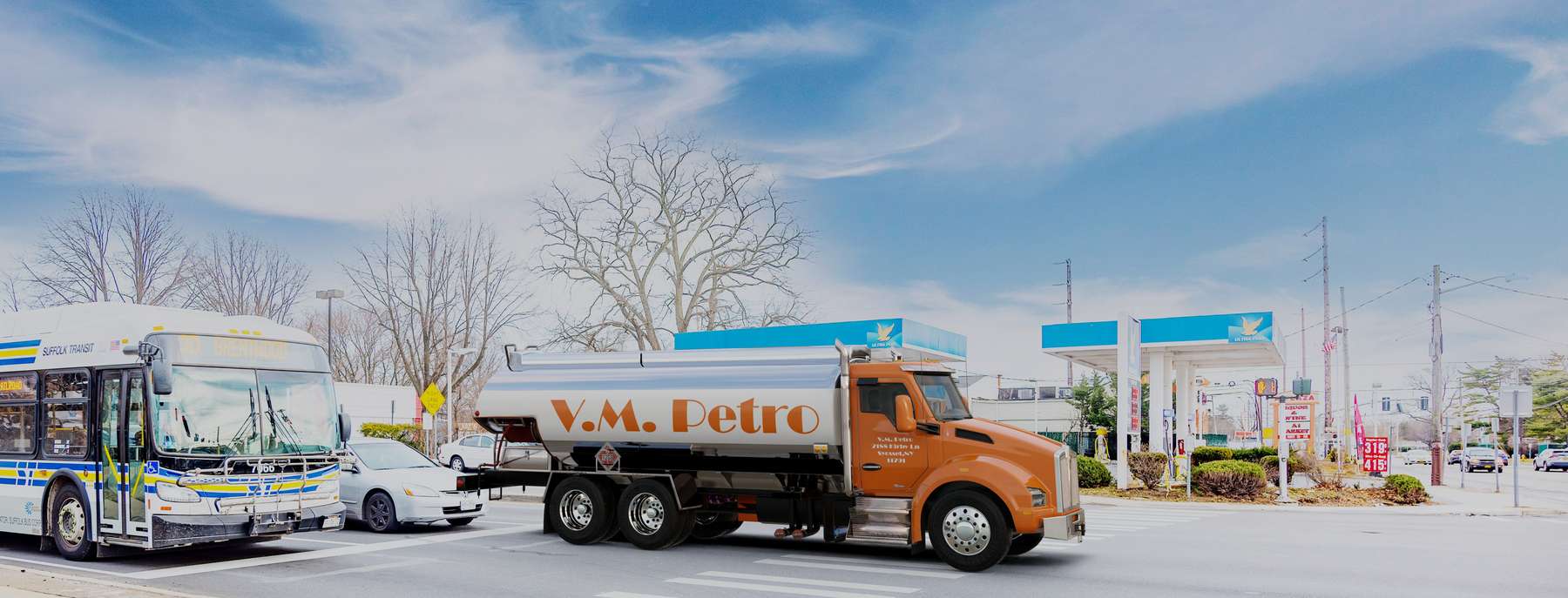 W. F. Mccoy Heating Oil Truck W. F. Mccoy residential home heating oil truck at a white seaside residence in Bridgehampton, Long Island, New York delivering fuel oil.