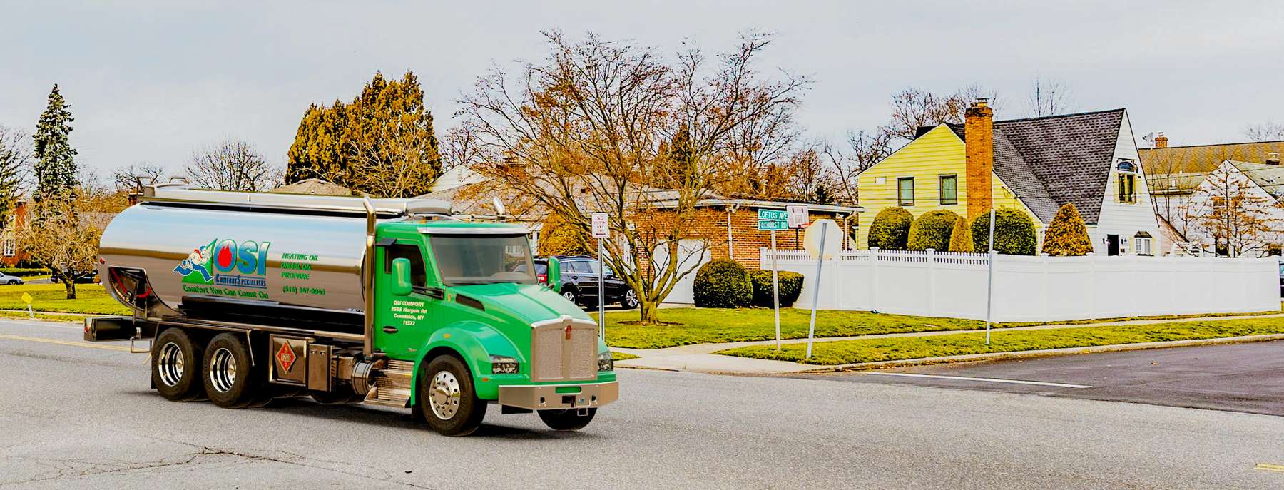 B & R Oil Heating Oil Truck B & R Oil residential home heating oil truck downtown in Oceanside, Long Island, New York delivering fuel oil.