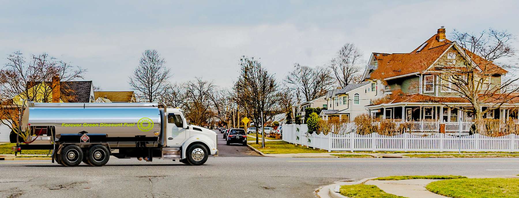 Fuelish/LNV Fuel Oil Heating Oil Truck Fuelish/LNV Fuel Oil residential home heating oil truck parked at a marina in Islip Terrace, Long Island, New York delivering fuel oil.