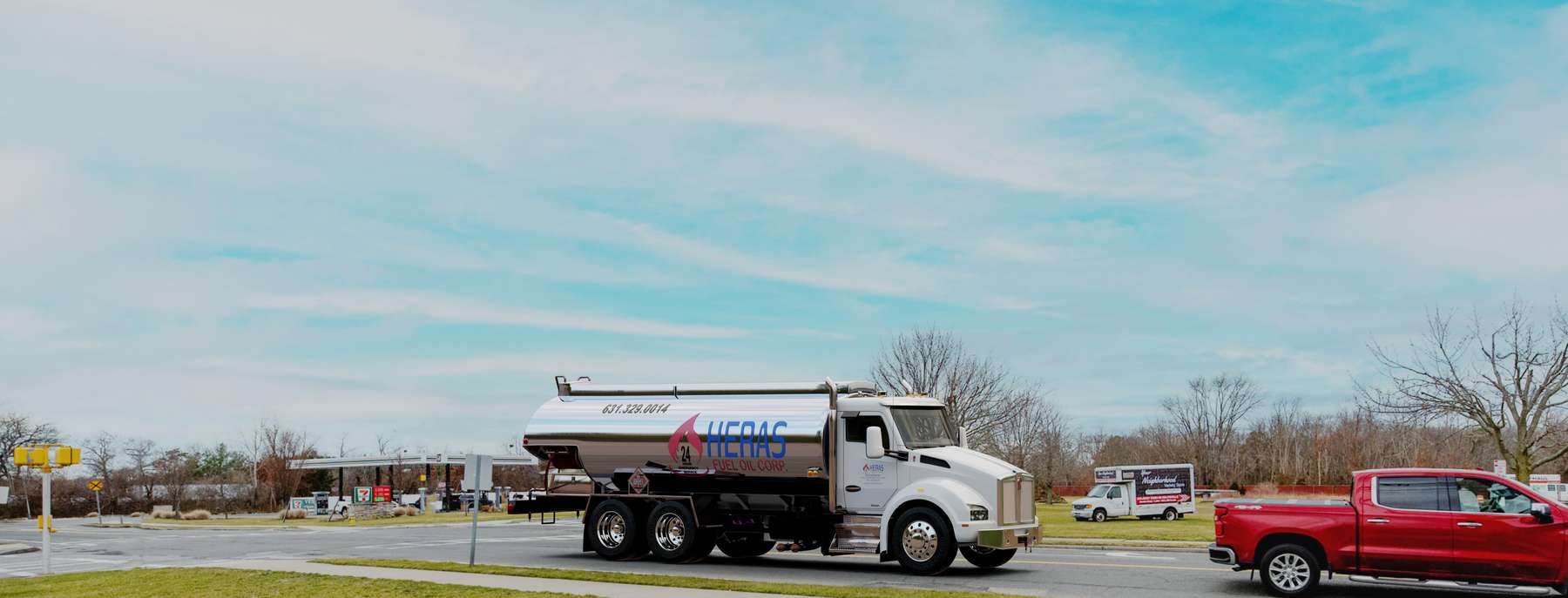 Heras Fuel Oil Heating Oil Truck Heras Fuel Oil residential home heating oil truck on a city street in Holtsville, Long Island, New York delivering fuel oil.