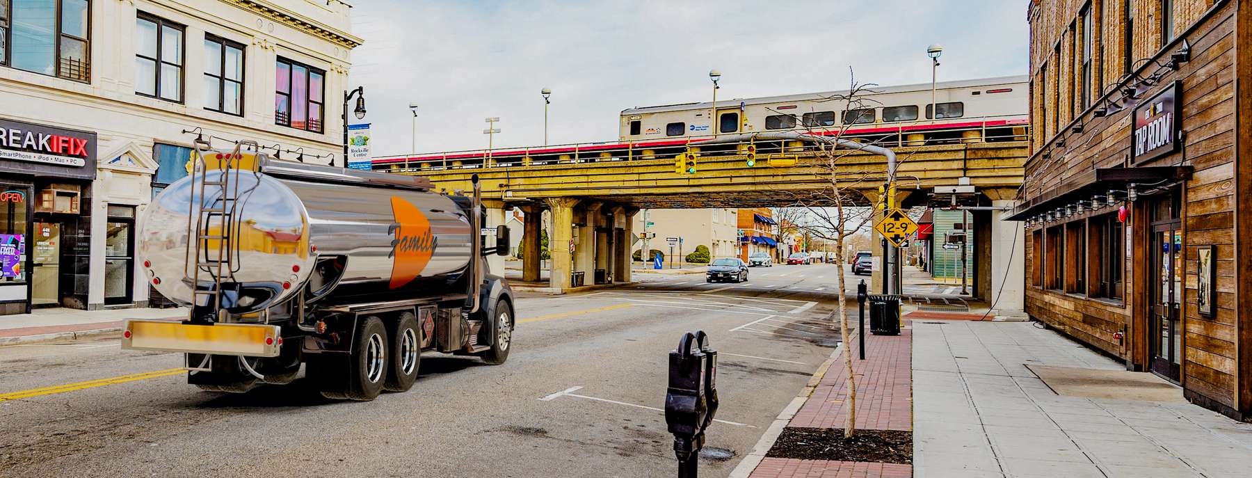 Express Fuel Heating Oil Truck Express Fuel residential home heating oil truck in the train station parking lot in Central Islip, Long Island, New York delivering fuel oil.
