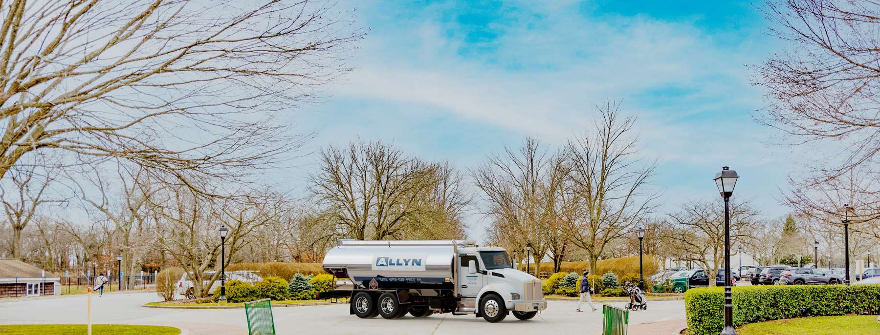 Allyn NY Heating Oil Truck Allyn NY residential home heating oil truck parked in a driveway in Bethpage, Long Island, New York delivering fuel oil.
