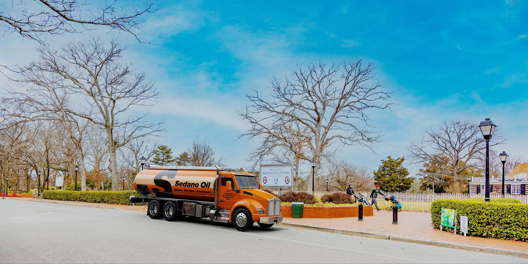 Residential heating oil truck at Bethpage State Park in Bethpage, Long Island, New York delivering fuel oil. Residential heating oil truck at Bethpage State Park in Bethpage, Long Island, New York delivering fuel oil.