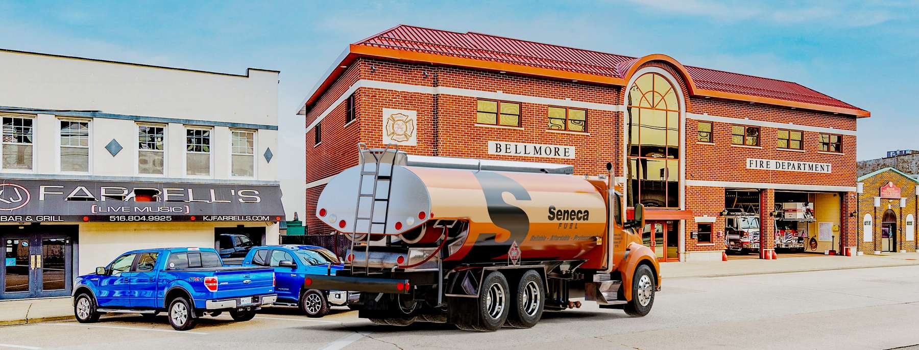 Seneca Fuel Heating Oil Truck Seneca Fuel residential home heating oil truck downtown in Bellmore, Long Island, New York delivering fuel oil.
