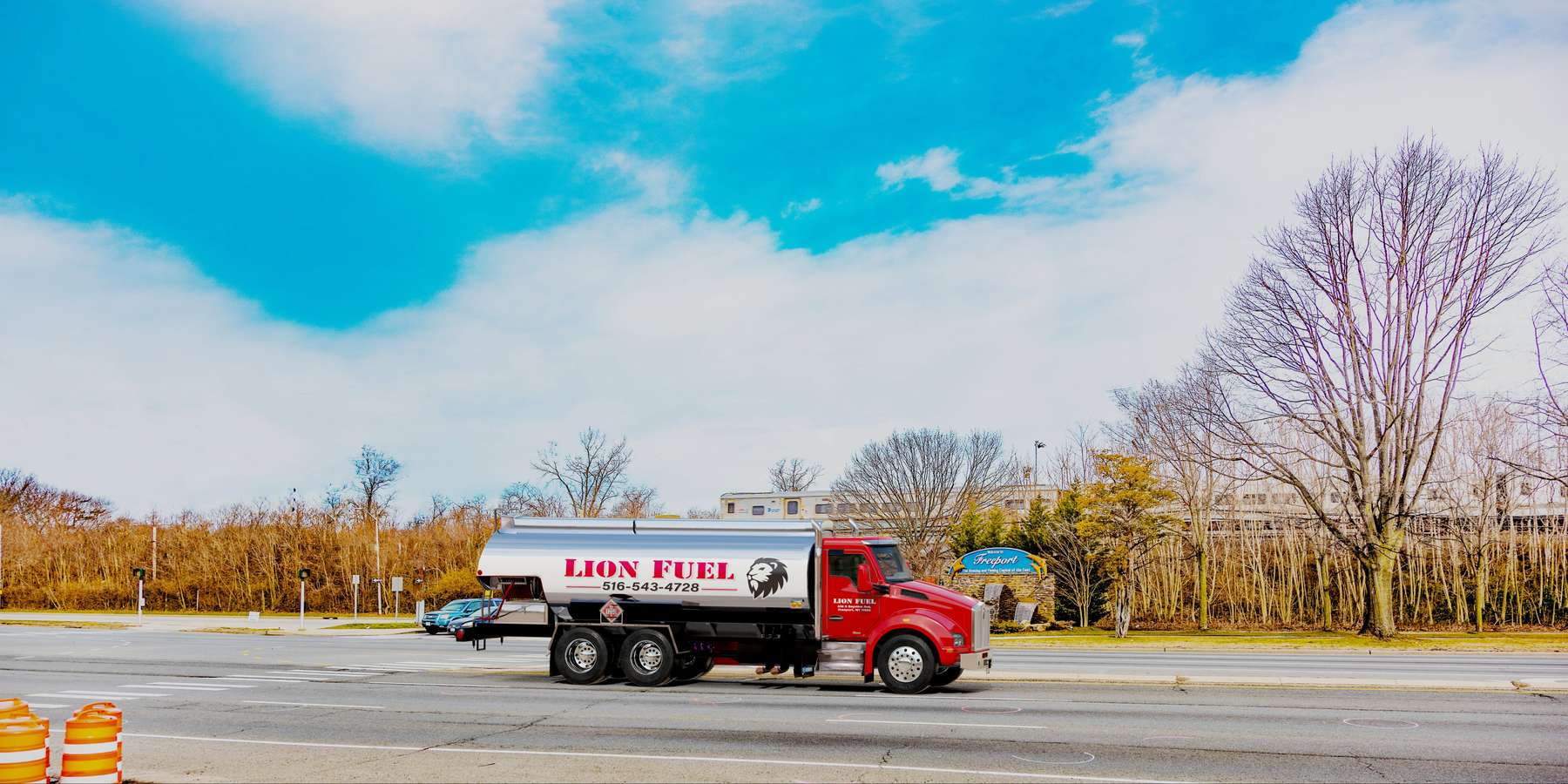 Residential heating oil truck on West Sunrise Highway in Freeport, Long Island, New York delivering fuel oil. Residential heating oil truck on West Sunrise Highway in Freeport, Long Island, New York delivering fuel oil.