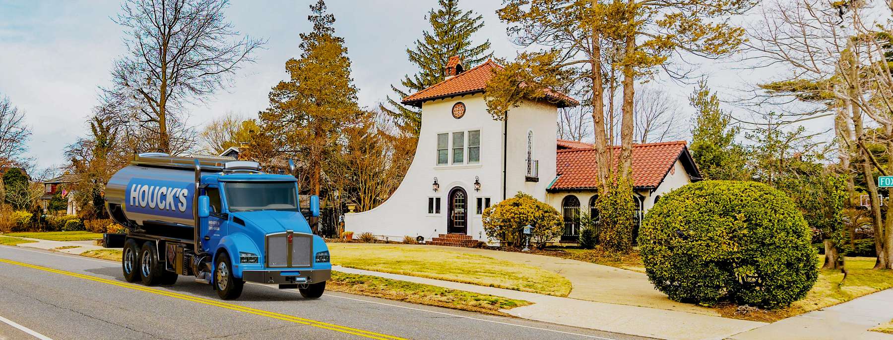 Home Energy Heating Oil Truck Home Energy residential home heating oil truck in front of the local library in Deer Park, Long Island, New York delivering fuel oil.