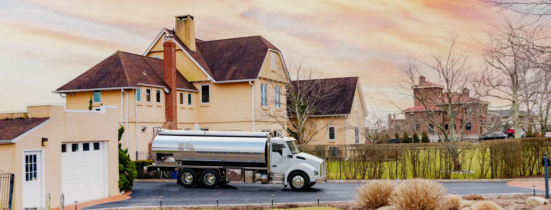 North Shore Fuel Oil Heating Oil Truck North Shore Fuel Oil residential home heating oil truck parked in a driveway in Saint James, Long Island, New York delivering fuel oil.
